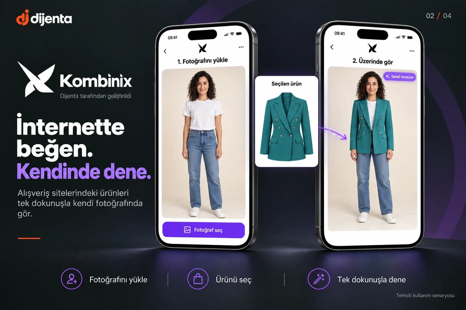 Kombinix virtual try-on: upload a photo, pick a product, see it on yourself