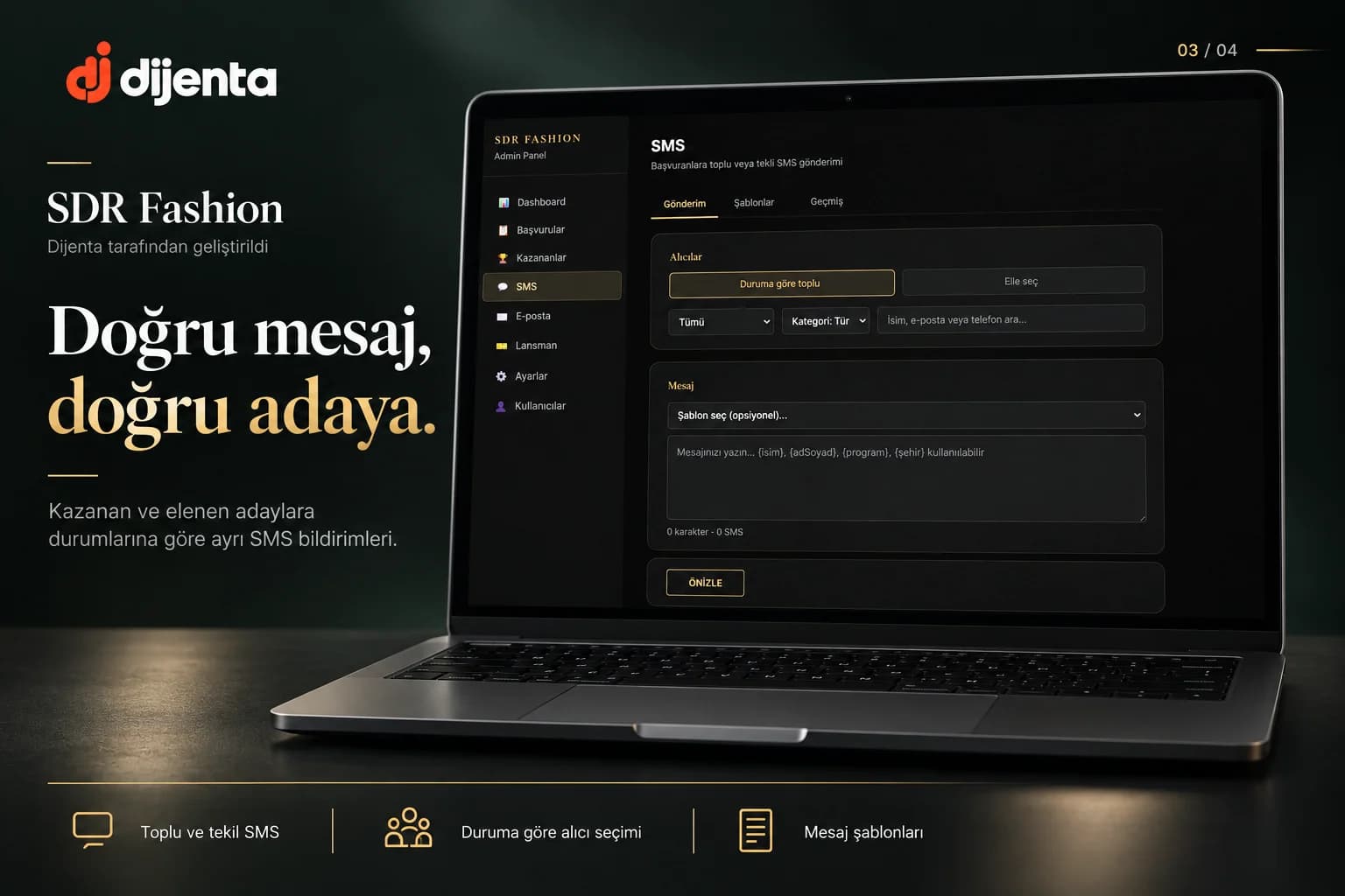 SDR Fashion SMS modülü: duruma göre toplu ve tekil bildirim